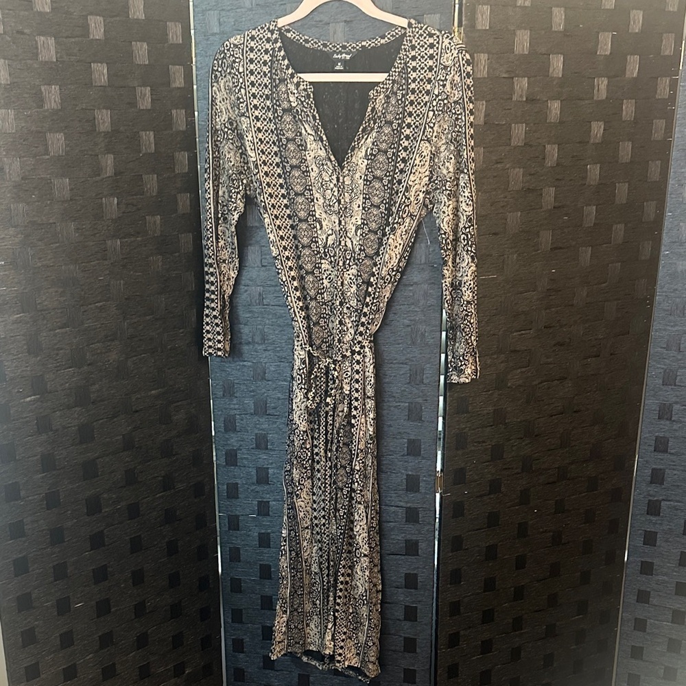 Lucky Brand boho midi dress in black and tan size M EUC